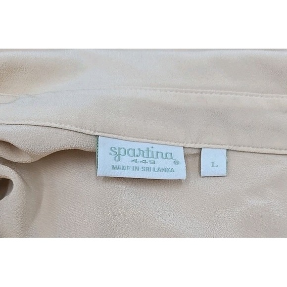 Spartina 449 Honey Wheat Blouse Silk L Quiet Luxury Minimalist Neutral Capsule - Picture 3 of 7